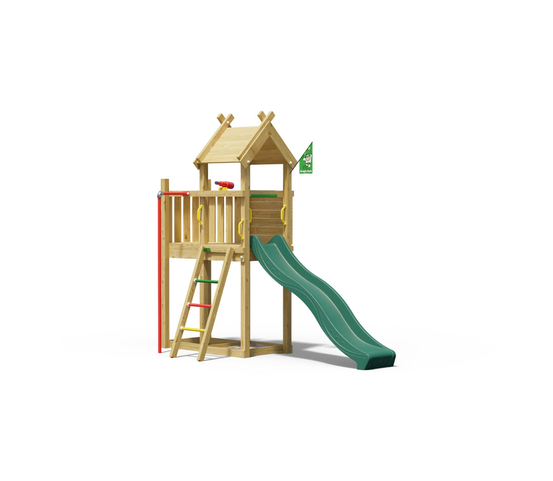 Jungle Tiki | Wooden climbing frame with slide & fireman's pole