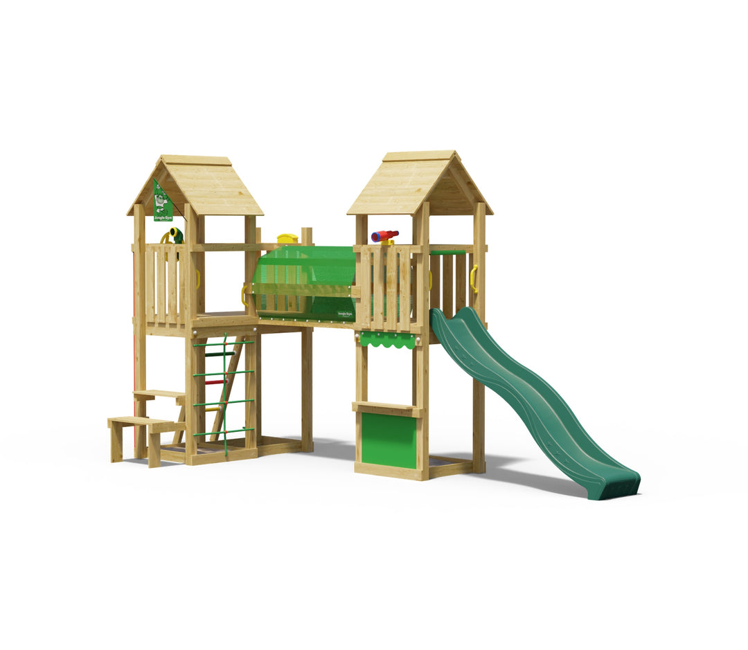 Jungle Spark | Wooden climbing frame with slide & market stall