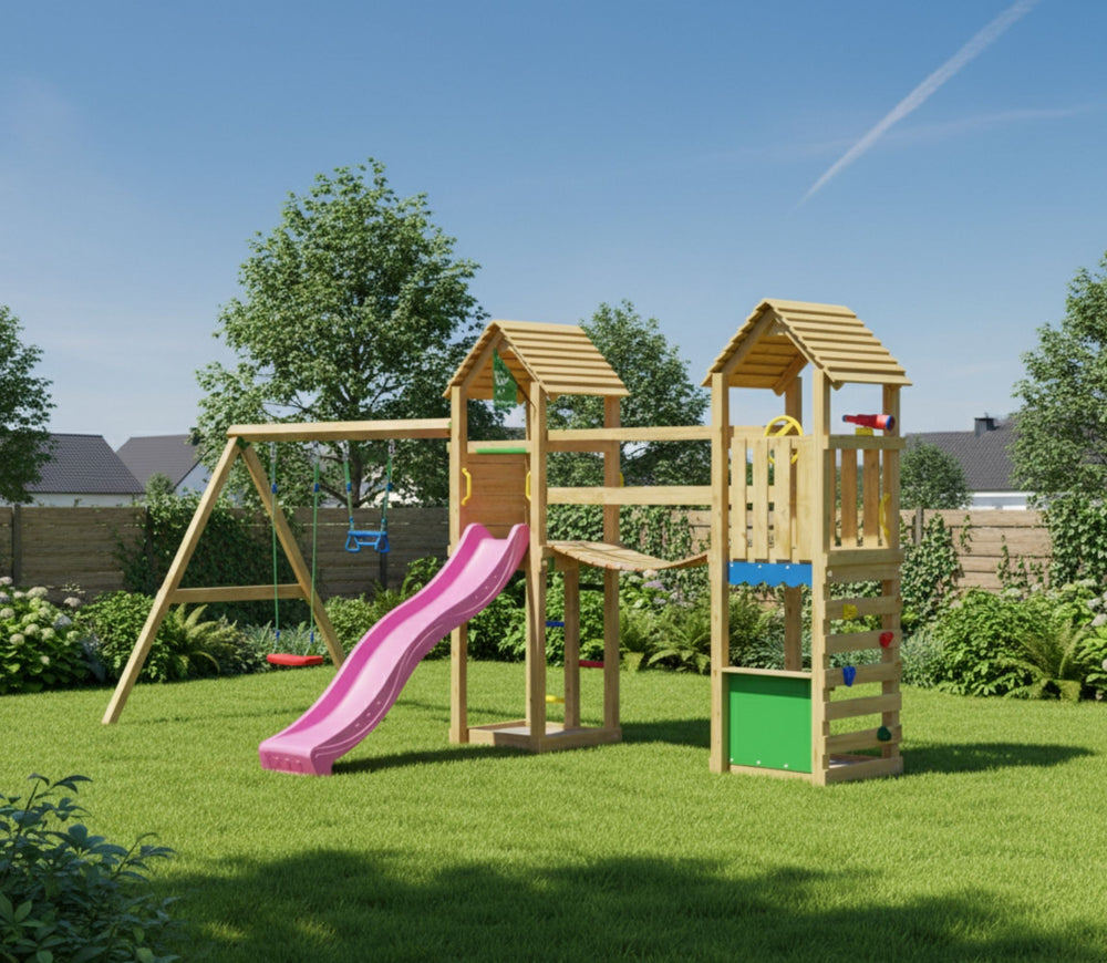 Jungle Haven | Wooden climbing frame with double swing