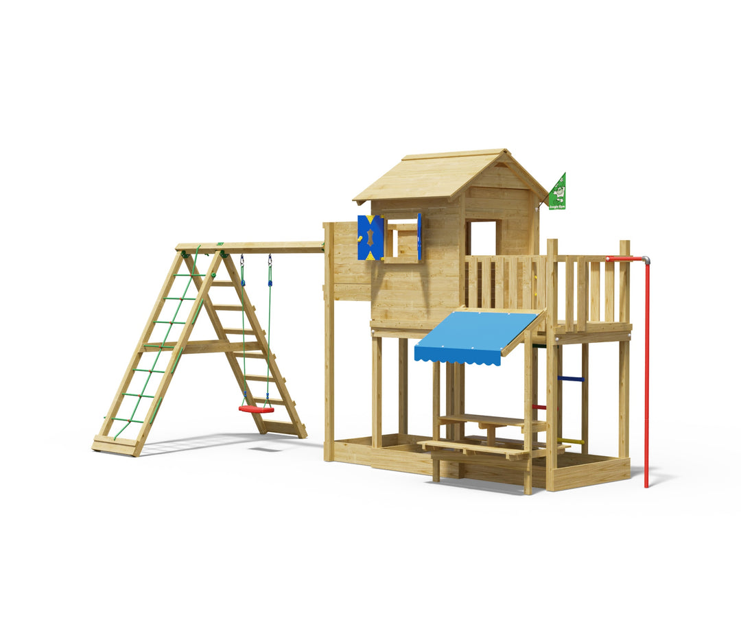 Jungle Clubhouse | Wooden climbing frame with swing & climbing net