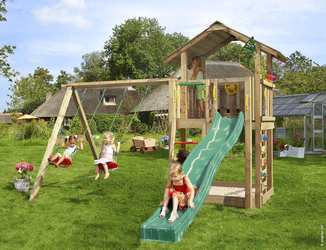 Jungle Chalet | Wooden climbing frame with double swing