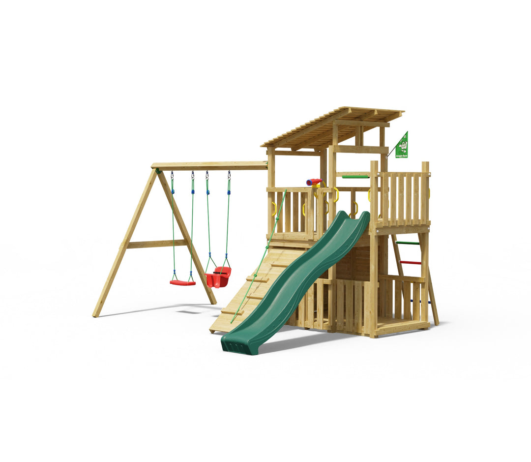 Jungle Vale | Tower playhouse with swings & veranda