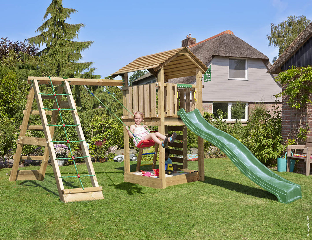 Jungle Cottage | Wooden climbing frame with swing & climbing net