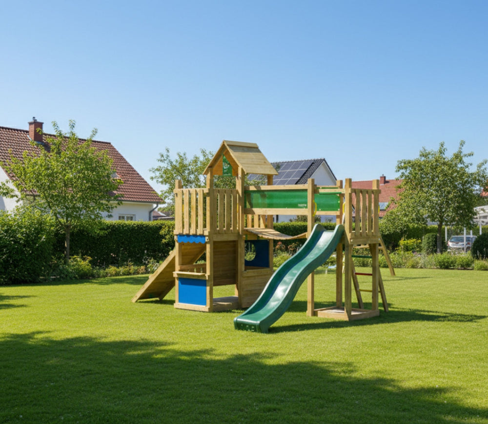 Jungle Ridge | Wooden climbing frame with slide & clatter bridge