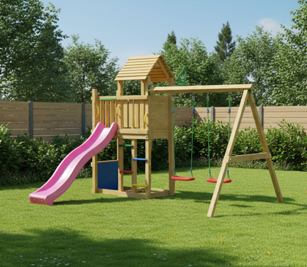 Jungle Breeze | Wooden climbing frame with double swing