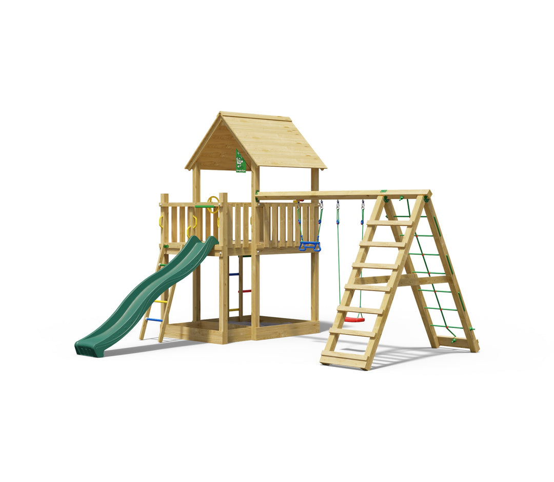 Jungle Majesty | Wooden climbing frame with swings & climbing net