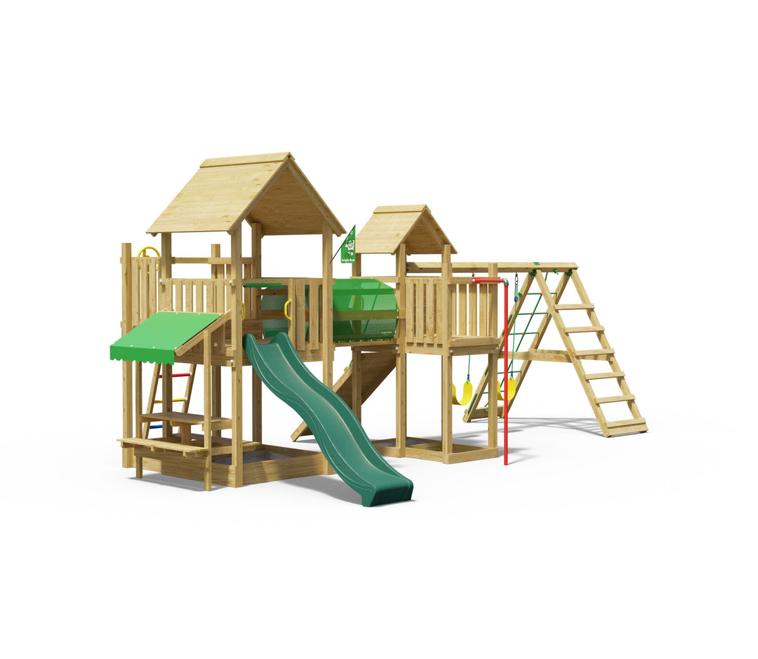 Jungle Atlas | Wooden climbing frame with swings & climbing net