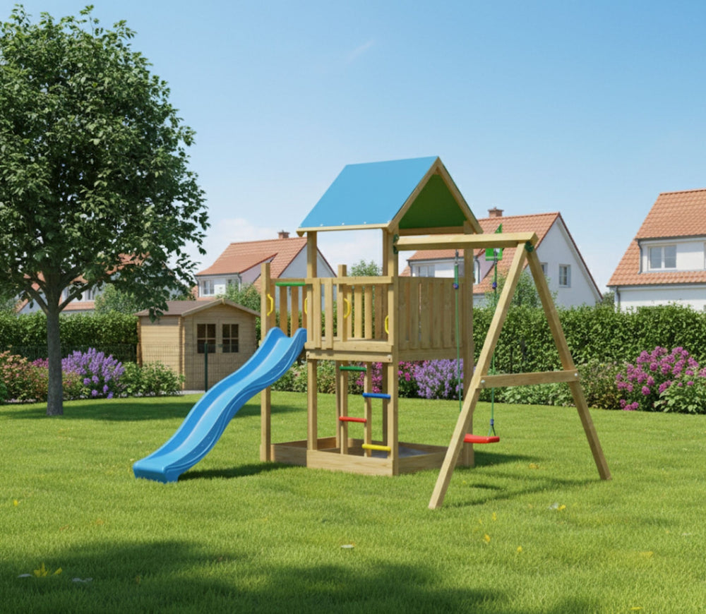Jungle Dazzle | Wooden climbing frame with swing