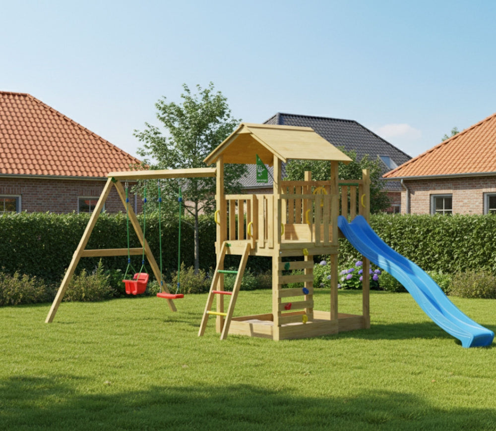 Jungle Arbour | Wooden climbing frame with double swing