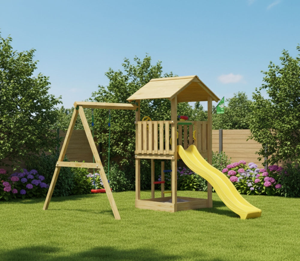 Jungle Beacon | Wooden climbing frame with swing