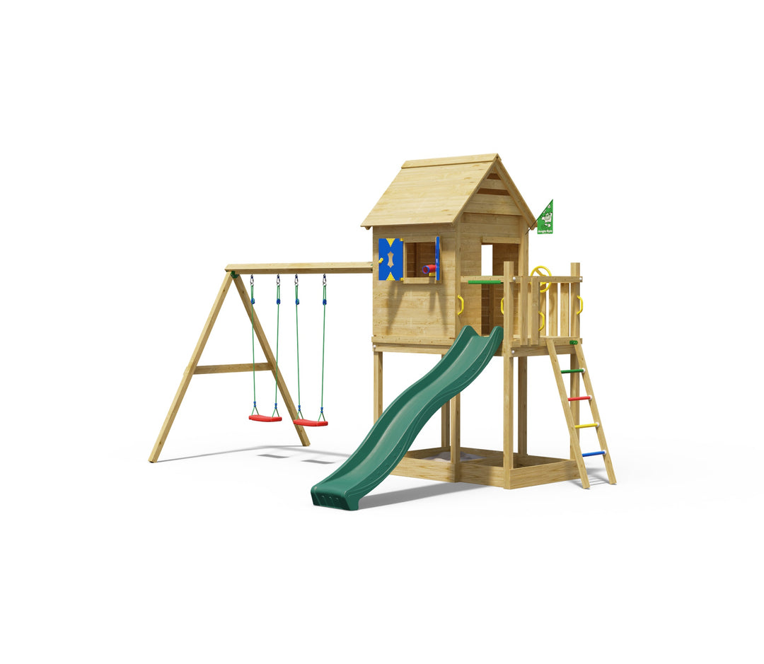 Jungle Hideout | Wooden climbing frame with double swing