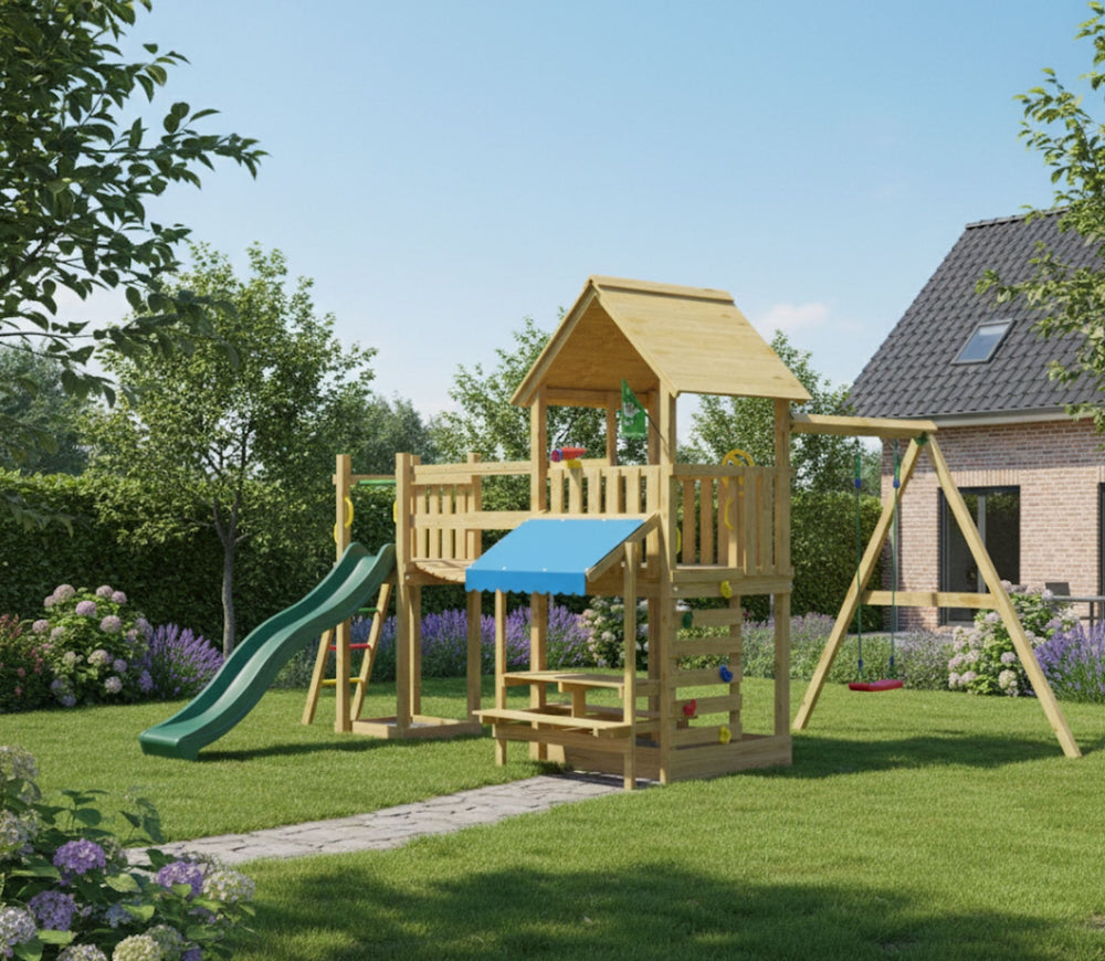 Jungle Bay | Wooden climbing frame with swing