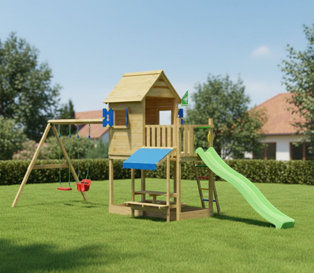 Jungle Cabana | Tower playhouse with double swing