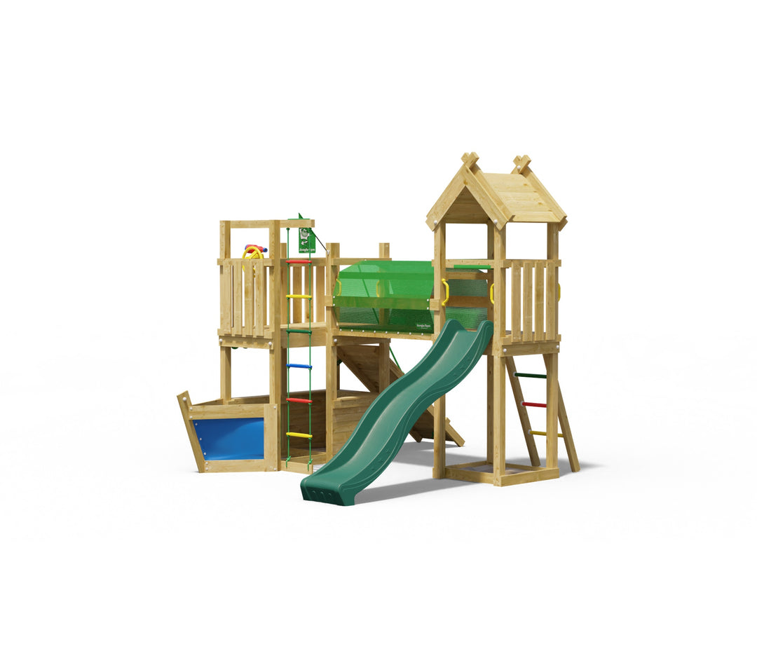 Jungle Navigator | Wooden climbing frame with slide & market stall