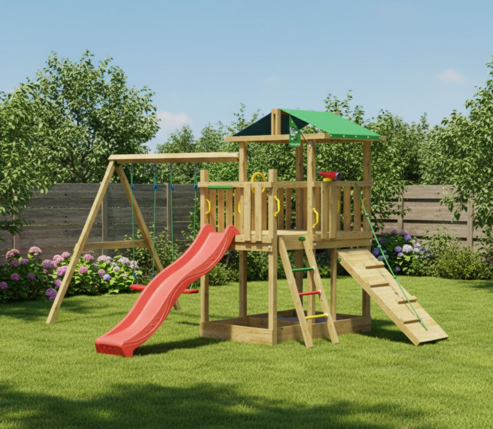 Jungle Zenith | Wooden climbing frame with double swing