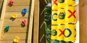 image on the left side of the climbing wall and the right sight of the tic tac toe in use